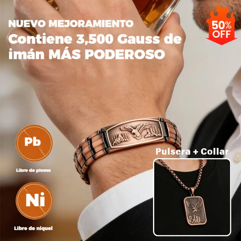 🔥【Pulsera + Collar】Pulsera magnética para hombre con diseño de águila