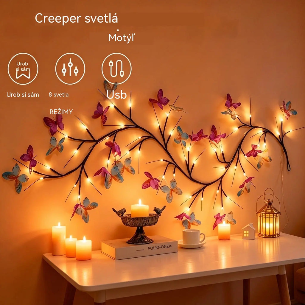 ✨ Flexibilné LED svetlá v tvare popínavej vetvy s motýľmi – vytvorte vo svojom domove čarovnú a útulnú atmosféru 🦋💡