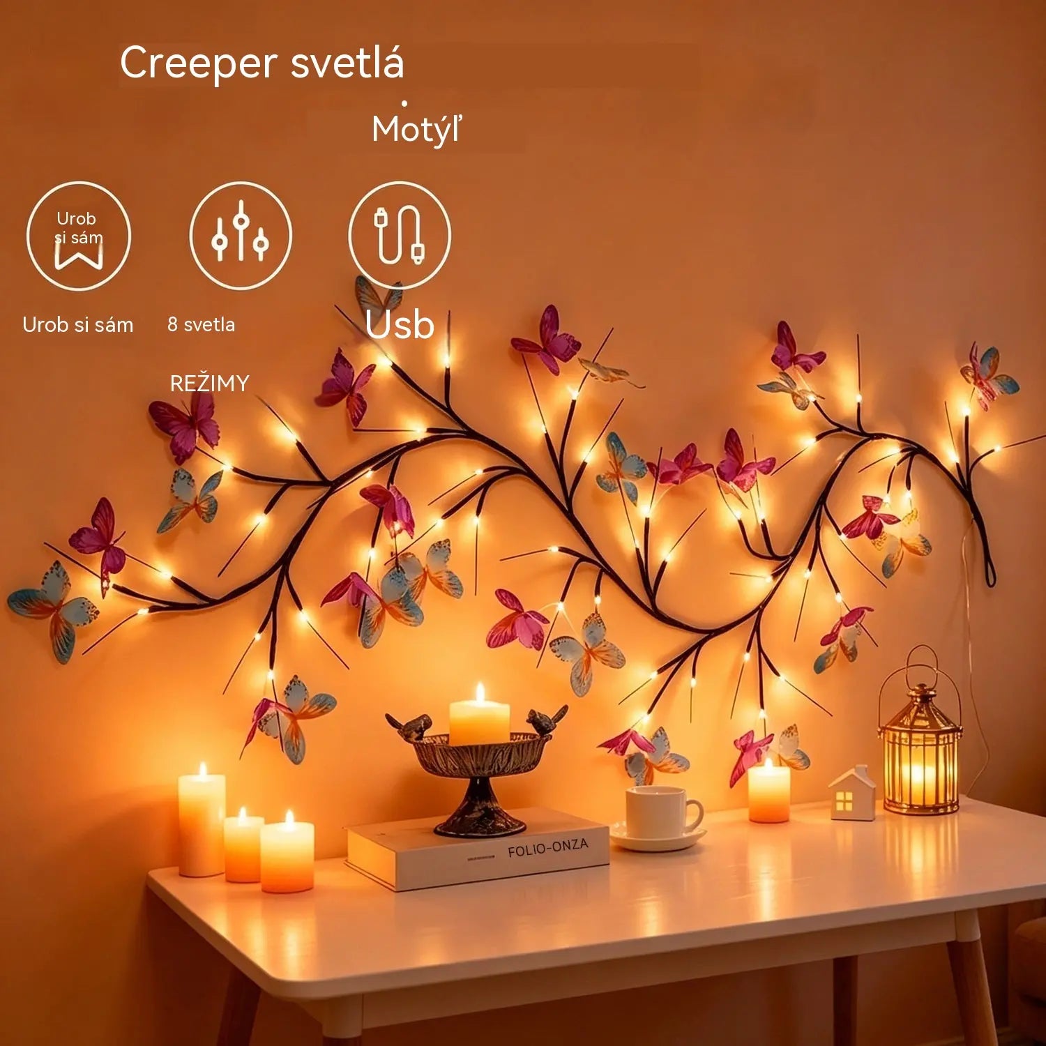 ✨ Flexibilné LED svetlá v tvare popínavej vetvy s motýľmi – vytvorte vo svojom domove čarovnú a útulnú atmosféru 🦋💡