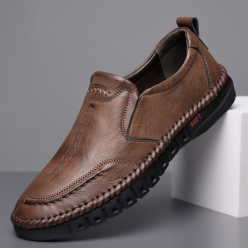【39-44-es méret】Férfi alkalmi sportcipő, valódi bőr, puha talp, csúszásgátló, lélegző