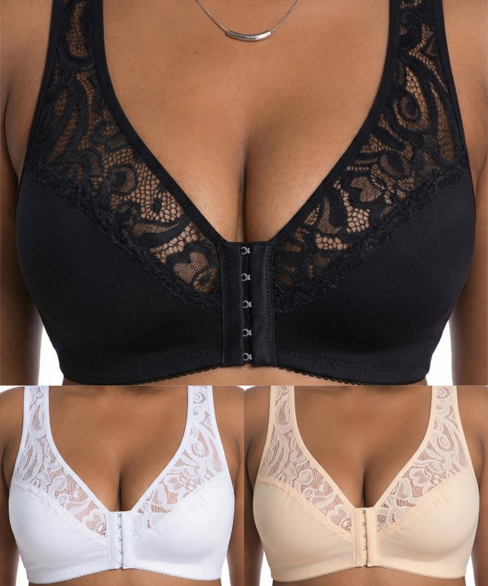 【3dílná sada】【L–4XL】 plus size push-up prodyšná podprsenka bez kostic, bezšvový design s předním zapínáním，Platba na dobírku