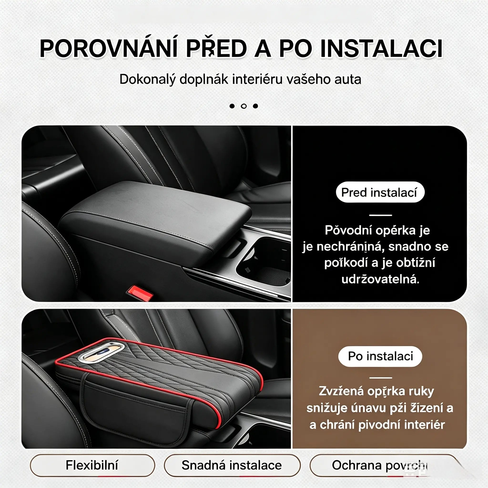 🔥🔥 730 Kč za kus 🚗✅ Multifunkční kožená loketní opěrka do auta tři v jednom