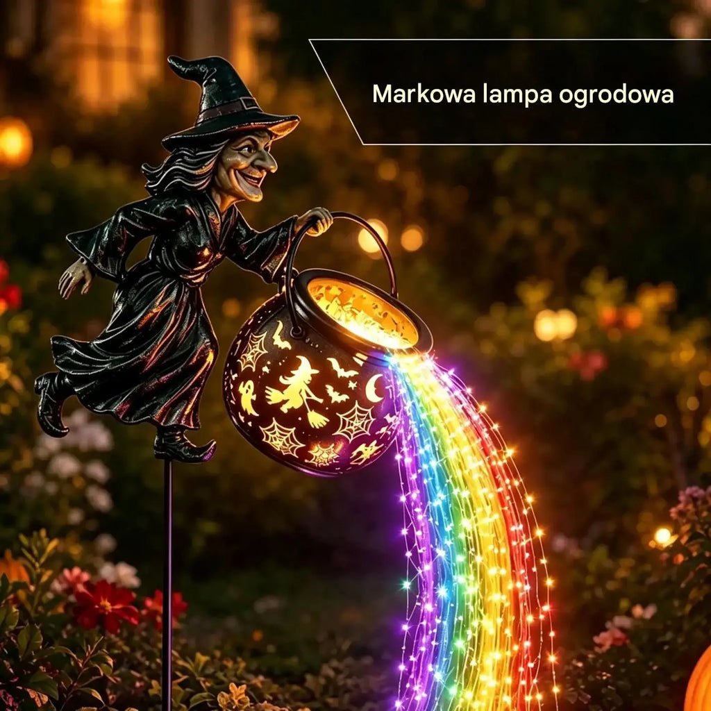 🧙‍♀️🎃 Ogrodowy lampion „Kociołek czarownicy” z oświetleniem LED – zachwycająca dekoracja zewnętrzna 🔮✨