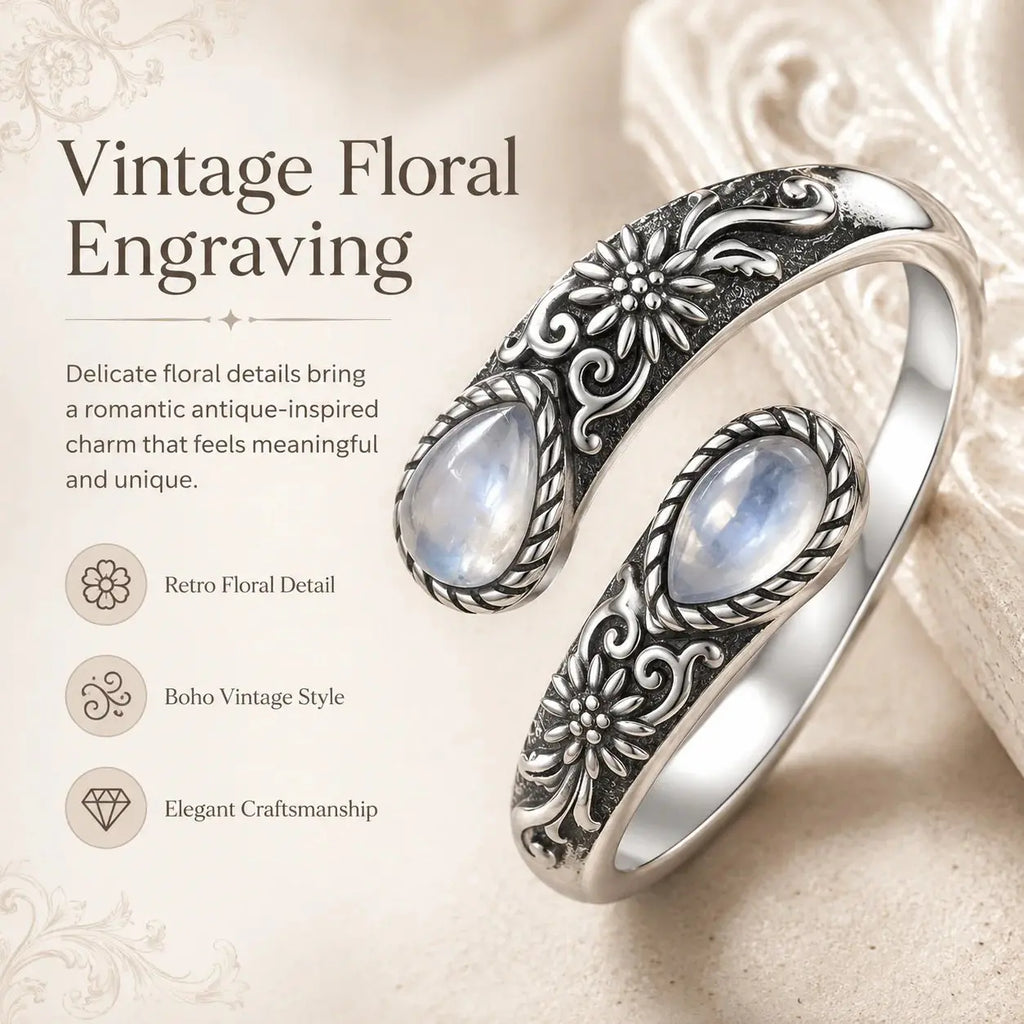 🔥🎁48% KEDVEZMÉNY🌙Holdkő Gyűrű | Vintage Stílus • Állítható Méret • Időtlen Elegancia