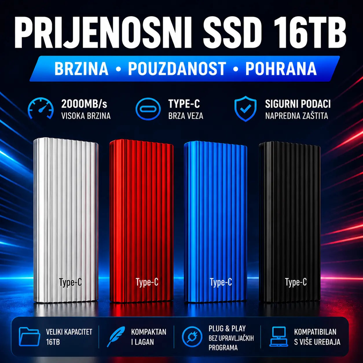 🏆Korlátozott ideig érvényes ajánlat⚡ 🔥16 TB-os nagy kapacitású, hordozható Mini Type-C SSD meghajtó