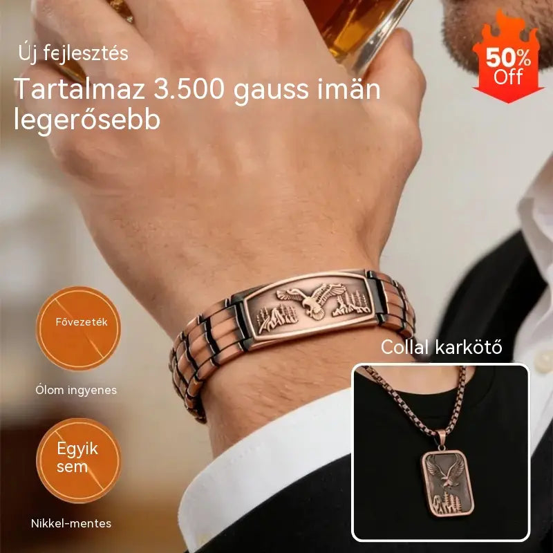 🔥【Karkötő + nyaklánc】Férfi mágneses karkötő sas mintával