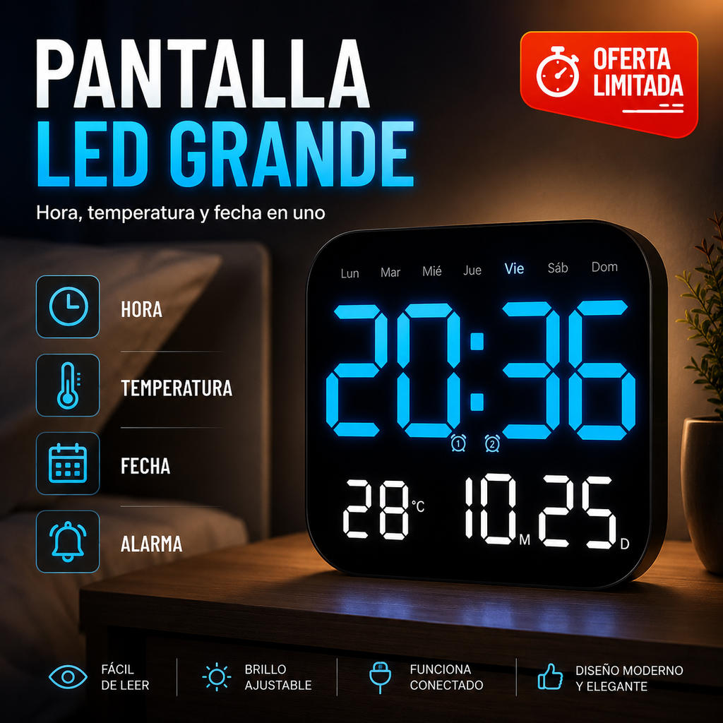 🕰️ ¡Más de 50.000 unidades vendidas! 🛏️ Reloj digital para el hogar y la oficina: ¡despierte suavemente y olvídese de las alarmas molestas! Brillo ajustable, funcionamiento silencioso por la noche. 🌙
