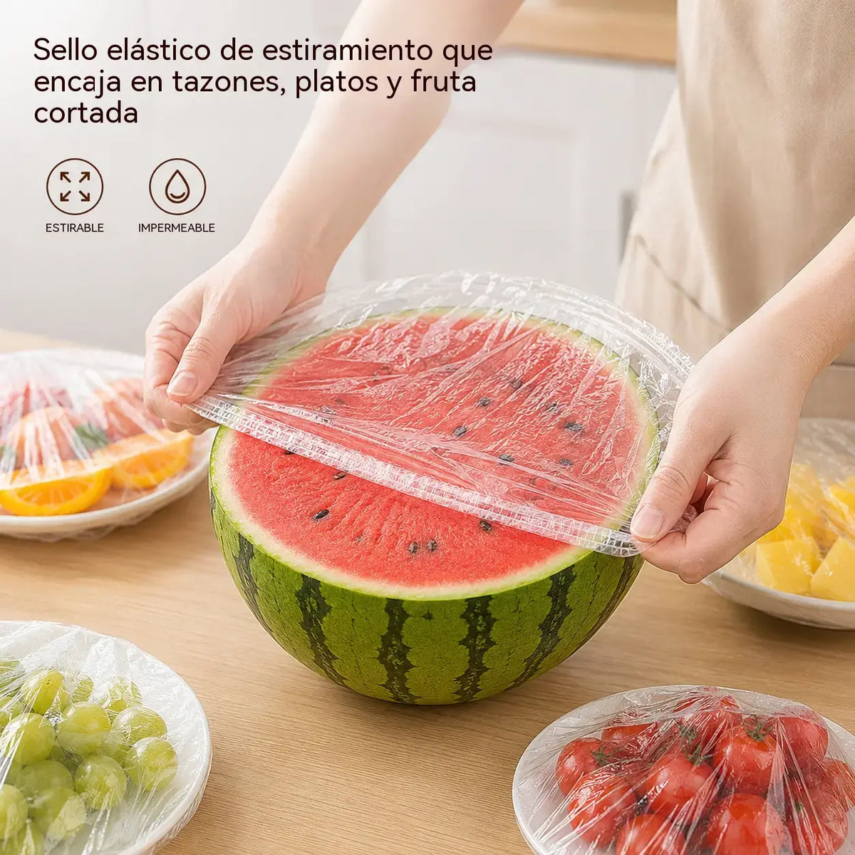 【200 piezas】Film transparente desechable, ideal para recipientes y alimentos. Se ajusta perfectamente, ofrece un buen sellado y es fácil de usar.