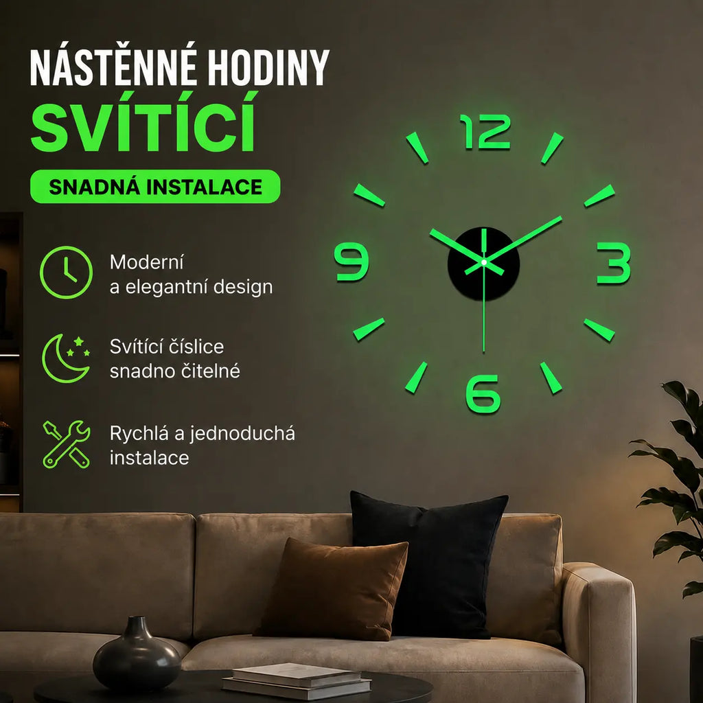 🕑✨3D svítící akrylové nástěnné hodiny - není nutné vrtat (montáž je nutná)