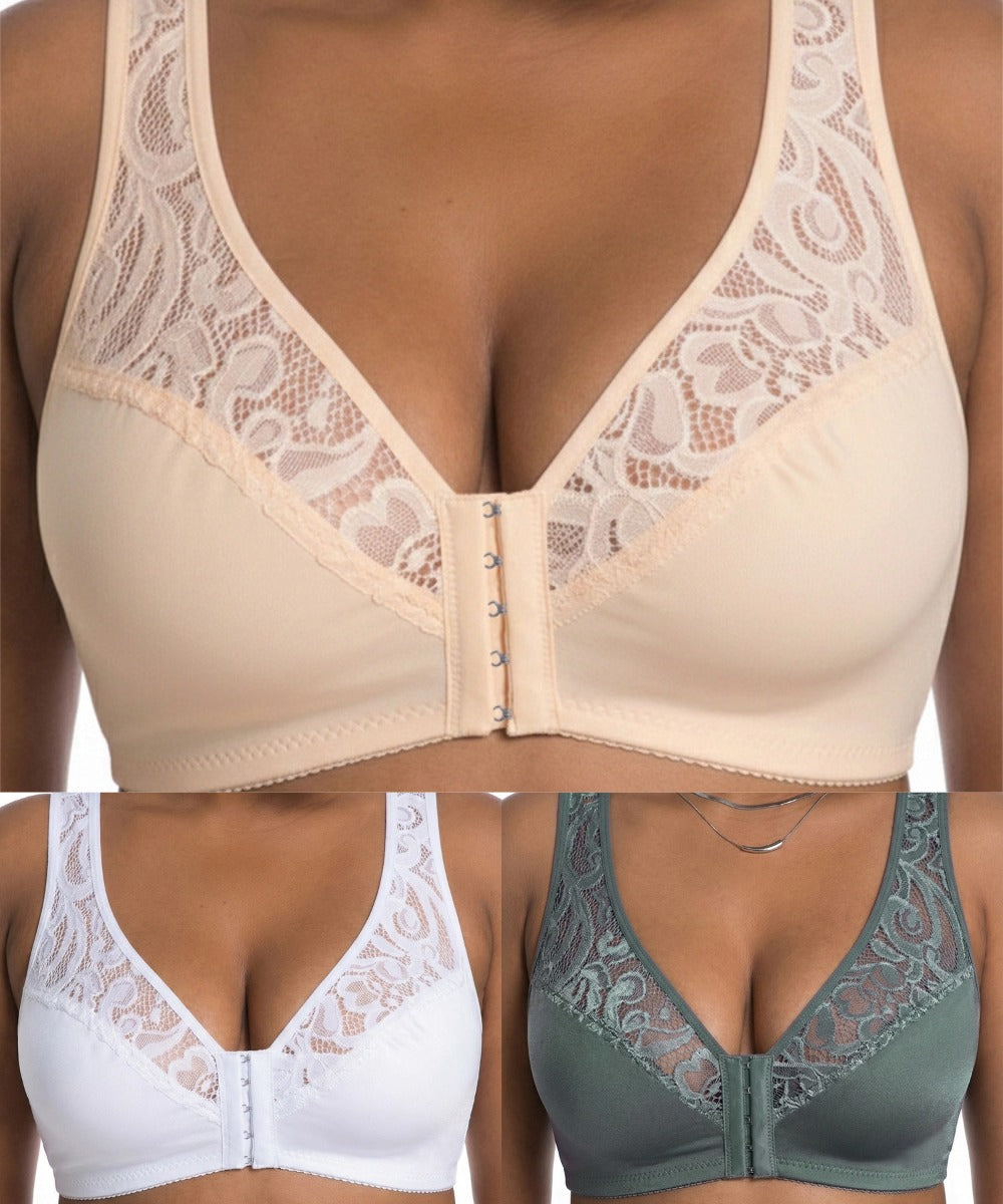 【3dílná sada】【L–4XL】 plus size push-up prodyšná podprsenka bez kostic, bezšvový design s předním zapínáním，Platba na dobírku
