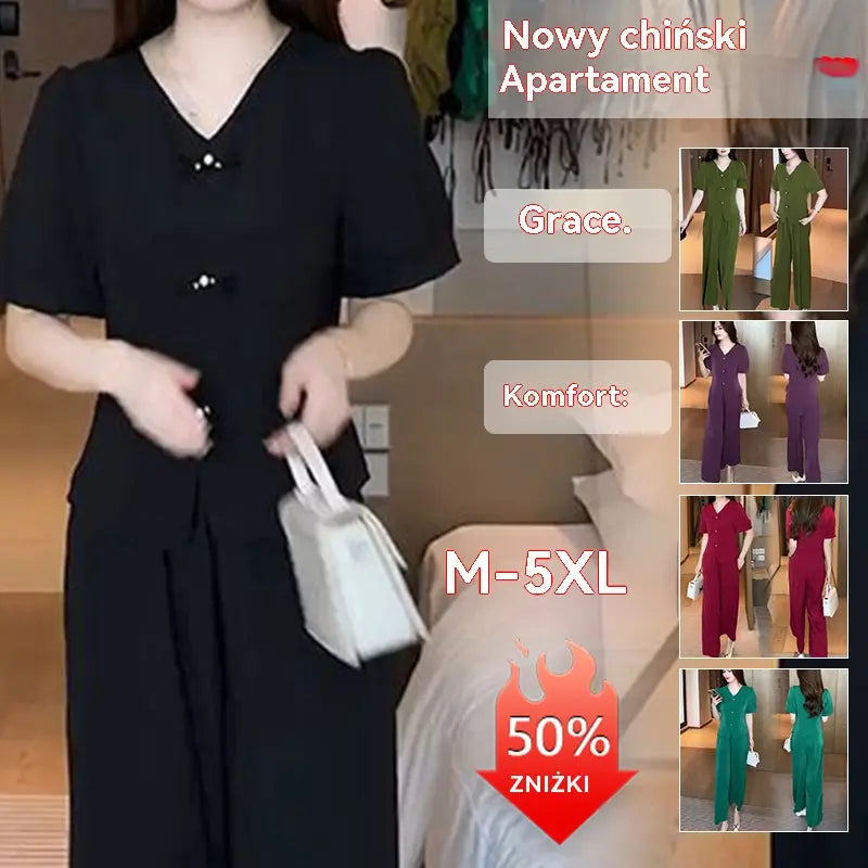 【Kúp 1 a 1 dostaneš zadarmo】【Top + nohavice so širokými nohavicami】Módny oblek z ľadového hodvábu