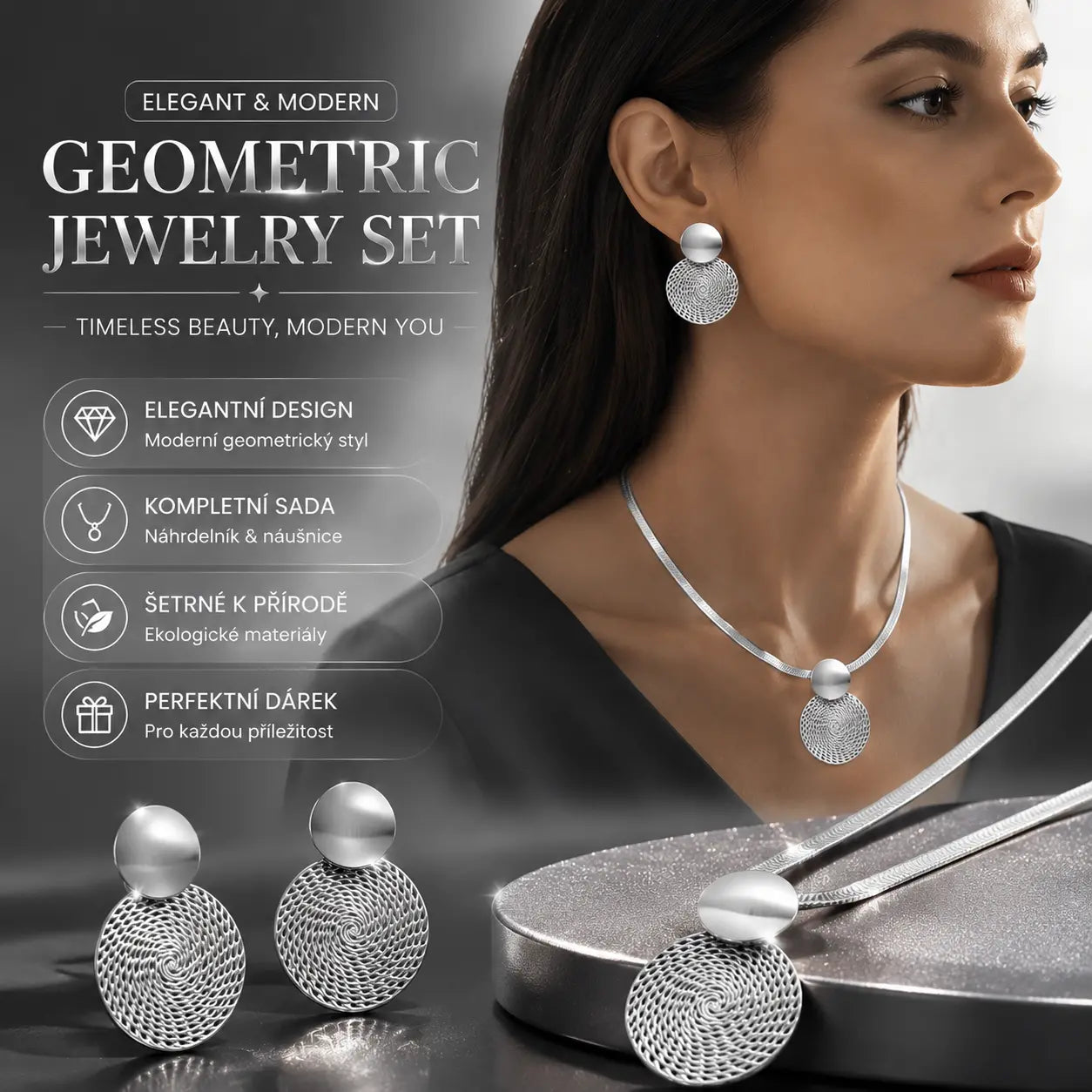 ✨💎Emelje stílusát – Elegáns geometrikus aranyozott nyaklánc és fülbevaló szett👗