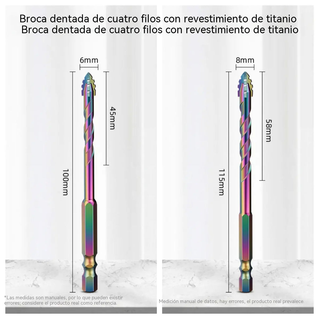 🥇【6+8mm】Broca excéntrica dentada de acero de tungsteno ultraduro de cuatro ranuras con revestimiento de titanio