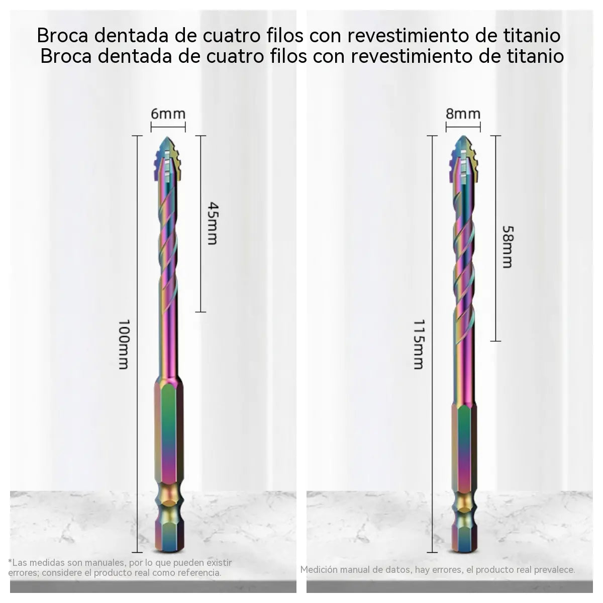 🥇【6+8mm】Broca excéntrica dentada de acero de tungsteno ultraduro de cuatro ranuras con revestimiento de titanio