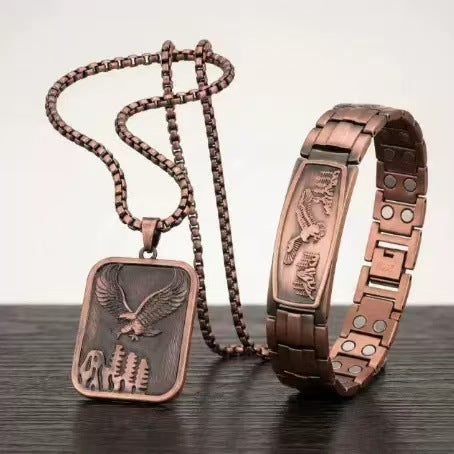 🔥【Pulsera + Collar】Pulsera magnética para hombre con diseño de águila