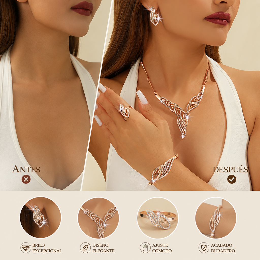 💖🔥【Anillo + Pulsera + Pendientes + Collar】✨Conjunto de joyas de estilo bohemio, creativo y único, de estilo minimalista.