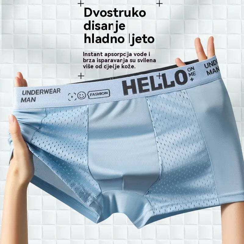 【6 kusů】Nový styl, pohodlné a prodyšné, síťované, ledové hedvábné boxerky velké velikosti