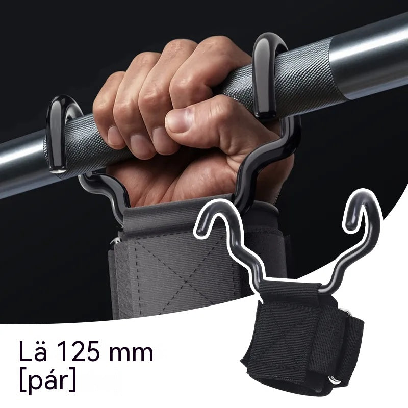 2 db-os fitneszhorog testépítéshez és súlyemeléshez, 125 mm-es szélesített támasz, csúszásgátló csuklópántok, 250 kg teherbírás húzódzkodáshoz és felhúzáshoz