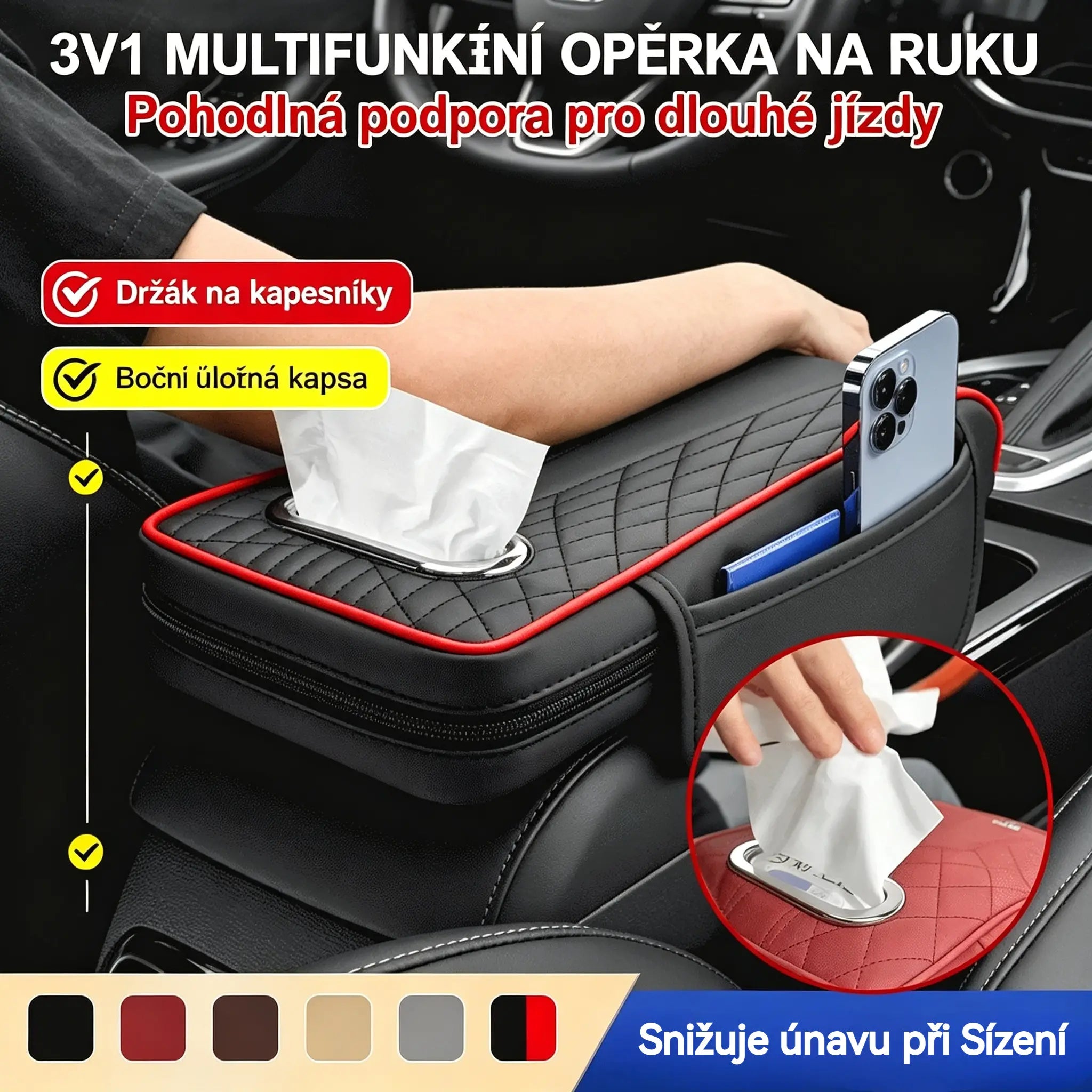 🔥🔥 730 Kč za kus 🚗✅ Multifunkční kožená loketní opěrka do auta tři v jednom