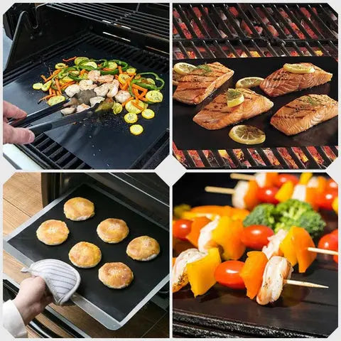 【400*330*0,2 Fekete - 6 darab】Tapadásmentes grillszőnyeg