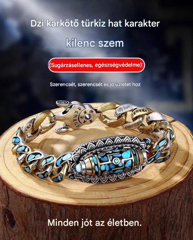 【30% OFF】 925 sterling ezüst retro hatjegyű türkiz mantra gyöngyökből készült karkötő