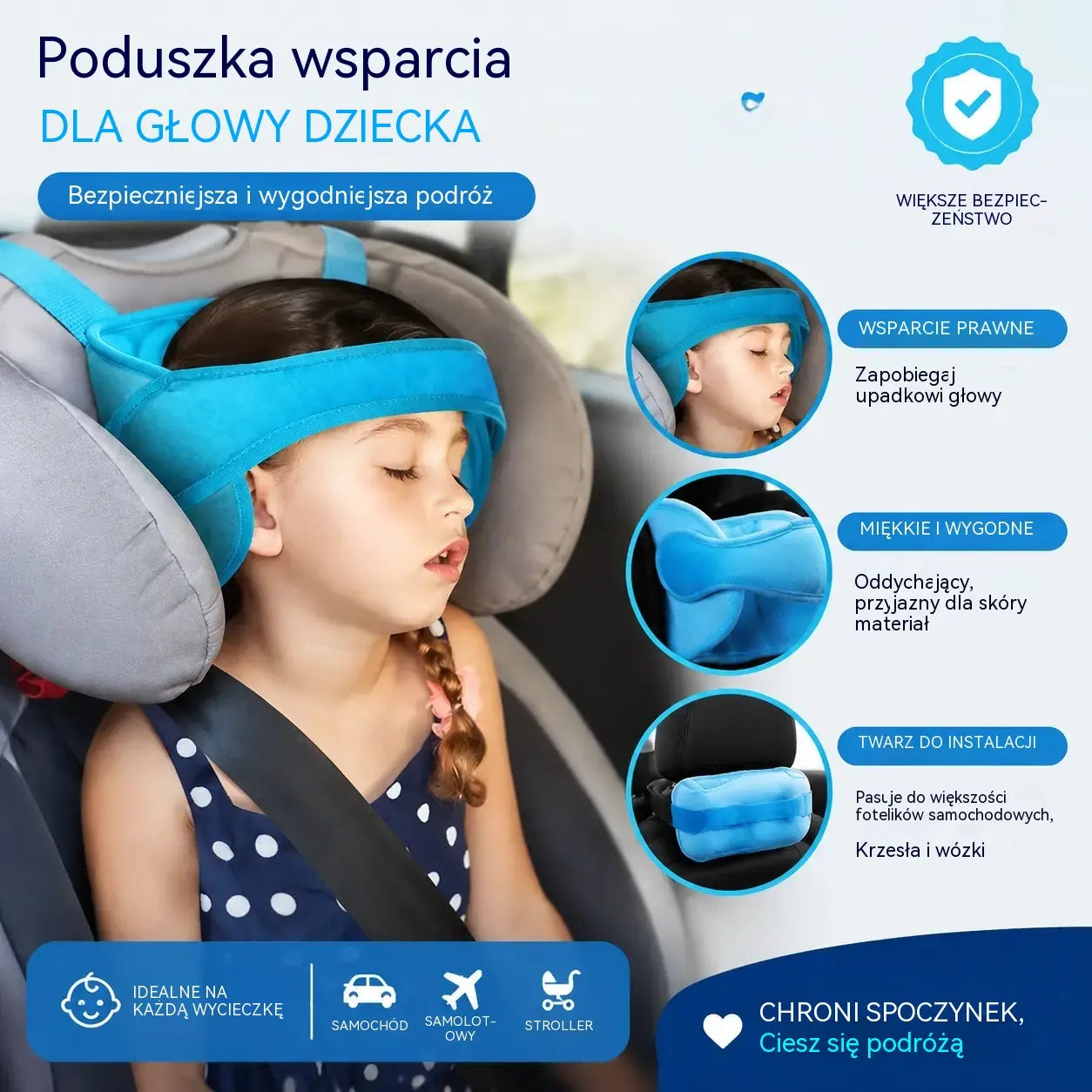 🚗 Kup teraz i ciesz się 50% rabatem! 😴 Zagłówek do spania w samochodzie: regulowany, miękki i zapewniający dobre podparcie, zapobiega opadaniu głowy, pozwalając na wygodną drzemkę podczas podróży. 🛌